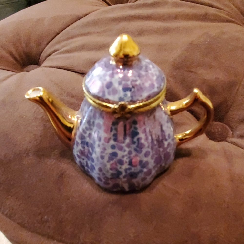 Limoges France blue & gold mini teapot.